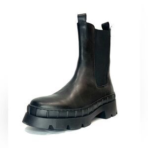 Steve Madden Barclay Boots Womens Sz 9.5 Black Leather Chunky Chelsea Combat Lug